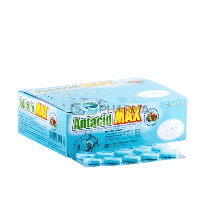 Antacid Max Chewable Tablet 400 mg+400 mg+30 mg (Aluminium Hydroxide + Magnesium Hydroxide + Simethicone)