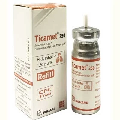 Ticamet Metered-Dose Inhaler (MDI) Salmeterol + Fluticasone Propionate (25 mcg+250 mcg)/puff, 120 metered dose(Refill)