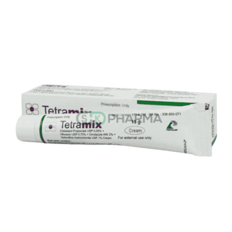 Tetramix Cream 0.05%+0.75%+2%+1% (Clobetasol Propionate + Ofloxacin + Ornidazole + Terbinafine)