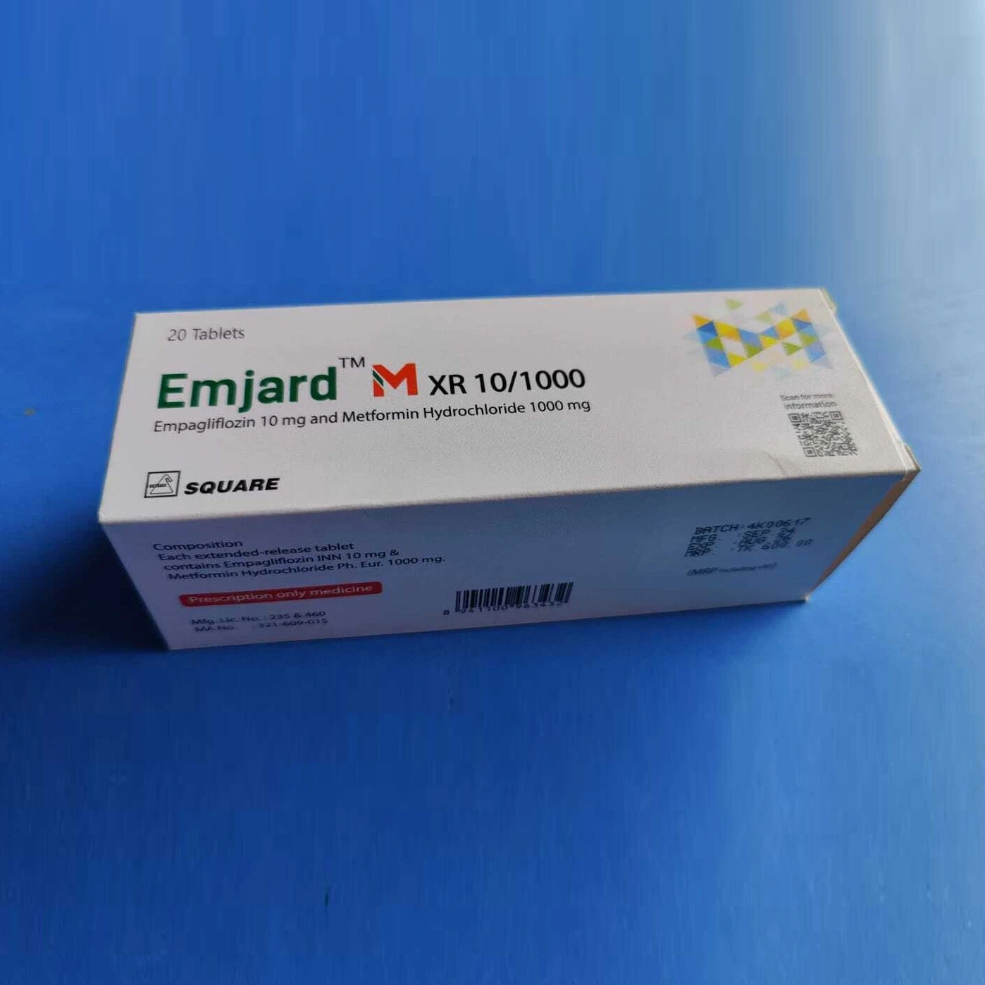Emjard M XR Tablet (Extended Release), Empagliflozin + Metformin Hydrochloride 10 mg+1000 mg