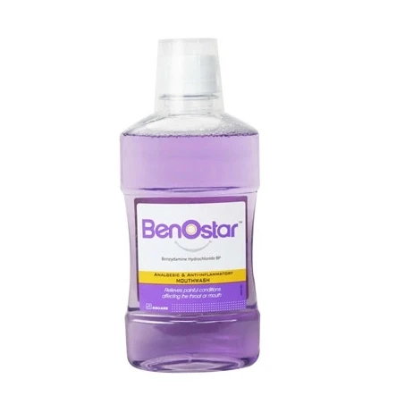 Benostar Mouthwash, Benzydamine Hydrochloride 0.15%, 250 ml bottle