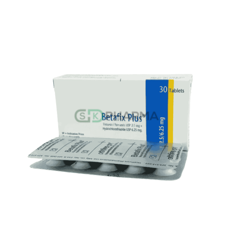 Betafix Plus Tablet 2.5 mg+6.25 mg (Bisoprolol Fumarate + Hydrochlorothiazide)
