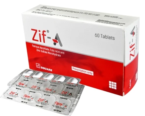 Zif-A Tablet, Ferrous Ascorbate + Folic Acid + Zinc Sulfate 48 mg+0.5 mg+22.5 mg