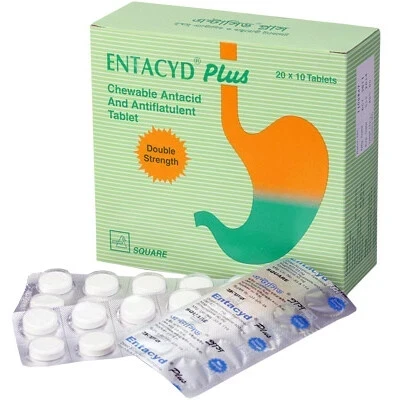 Entacyd Plus Chewable Tablet, Aluminium Hydroxide + Magnesium Hydroxide + Simethicone 400 mg+400 mg+30 mg