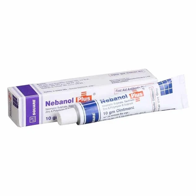 Nebanol Plus Ointment 10gm, Neomycin Sulfate + Bacitracin Zinc + Polymyxin B Sulfate (3.5 mg+400 IU+5000 IU)/gm