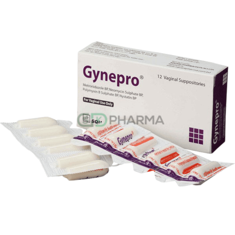 Gynepro Vaginal Suppository (Metronidazole + Neomycin Sulphate + Polymyxin B + Nystatin)