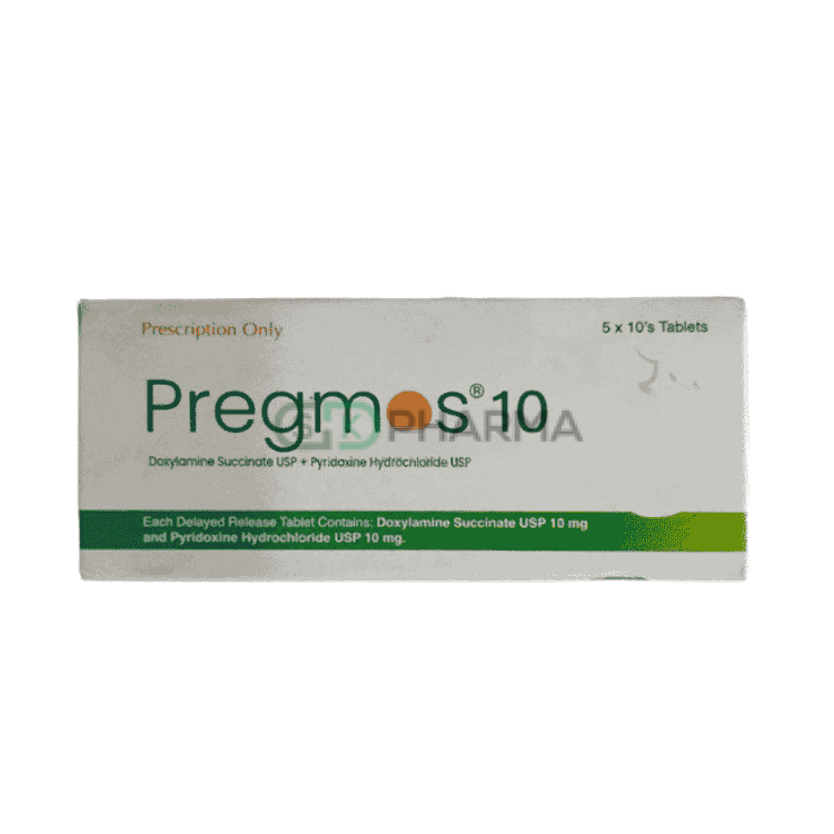 Pregmos Tablet 10 mg+10 mg (Pyridoxine Hydrochloride + Doxylamine Succinate)