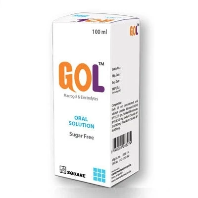 GOL Oral Solution 100ml, Polyethylene Glycol 3350 + Electrolytes (13.125 gm+350.7 mg+178.5 mg+46.6 mg)/25 ml