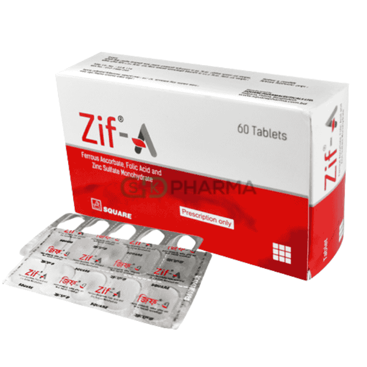 Zif-A Tablet 48 mg+0.5 mg+22.5 mg (Ferrous Ascorbate + Folic Acid + Zinc Sulfate)