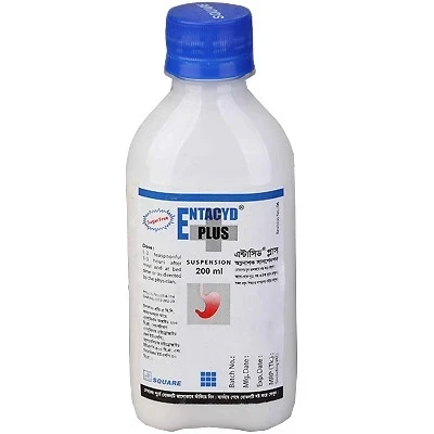 Entacyd Plus Oral Suspension 200ml, Aluminium Hydroxide + Magnesium Hydroxide + Simethicone (200 mg+400 mg+30 mg)/5 ml