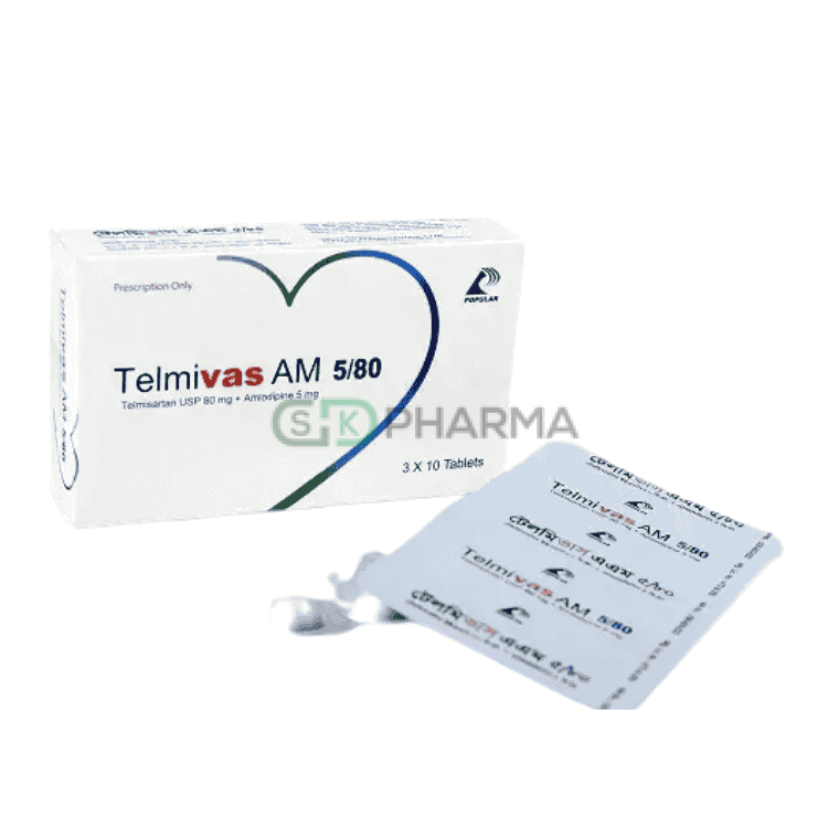 Telmivas AM Tablet 5 mg+80 mg (Amlodipine Besilate + Telmisartan)