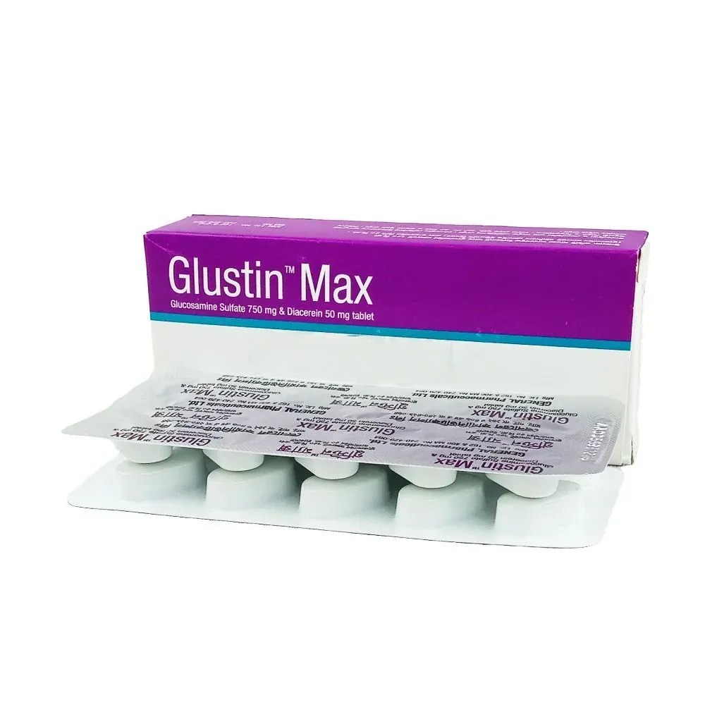 Glustin Max Tablet, Glucosamine Sulfate + Diacerein 750 mg+50 mg