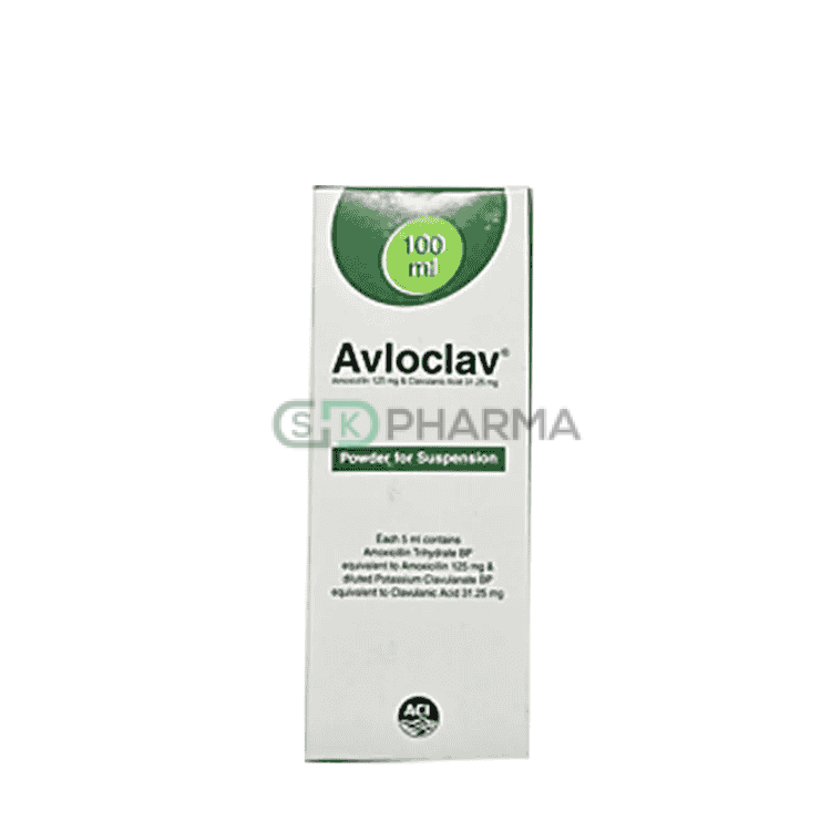 Avloclav Suspension (125 mg+31.25 mg)/5 ml (Amoxicillin + Clavulanic Acid)