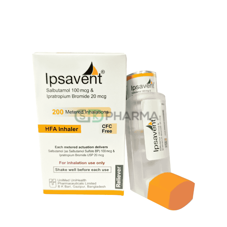 Ipsavent Inhaler (100 mcg+20 mcg)/puff (Salbutamol + Ipratropium (Inhaler))