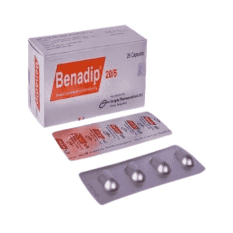 Benadip Capsule 5 mg+20 mg (Amlodipine Besilate + Benazepril Hydrochloride)