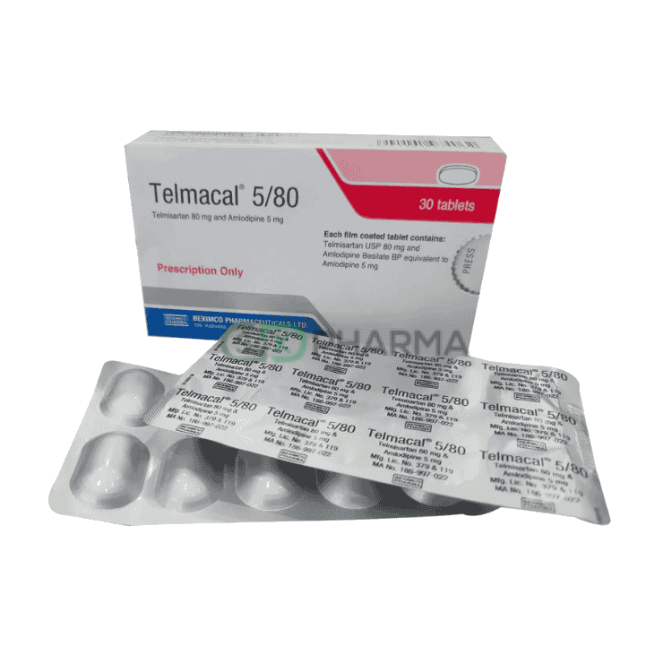 Telmacal Tablet 5 mg+80 mg (Amlodipine Besilate + Telmisartan)