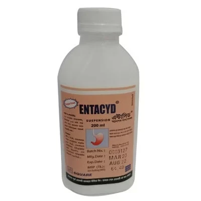 Entacyd Oral Suspension 200ml, Aluminium Hydroxide + Magnesium Hydroxide (175 mg+225 mg)/5 ml
