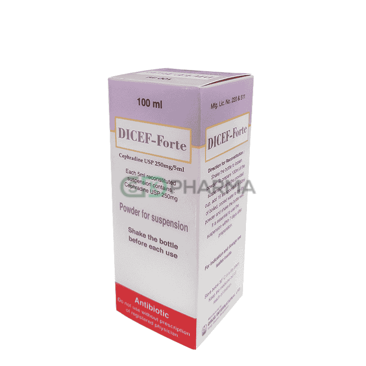 Dicef Forte Suspension 250 mg/5 ml (Cephradine)