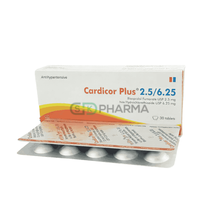 Cardicor Plus Tablet 2.5 mg+6.5 mg (Bisoprolol Fumarate + Hydrochlorothiazide)