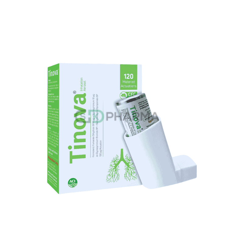 Tinova Inhaler (100 mcg+6 mcg+10 mcg)/puff (Beclometasone + Formoterol + Glycopyrronium)