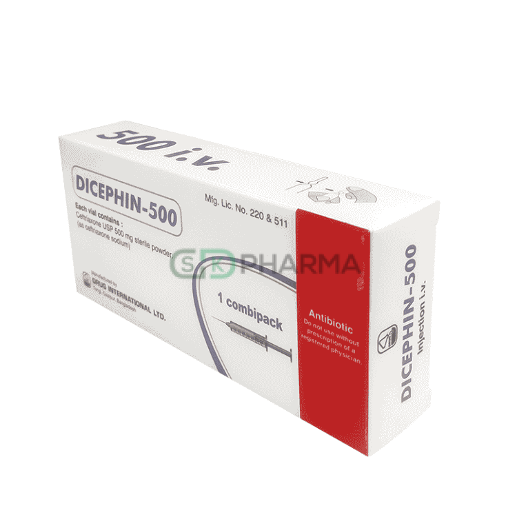 Dicephin Injection 500 mg/vial IV (Ceftriaxone Sodium)
