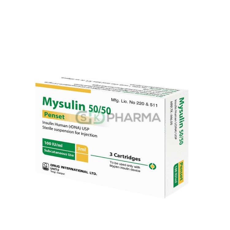 Mysulin Injection 50%+50% in 100 IU/ml (Regular Insulin Human + Isophane Insulin Human)