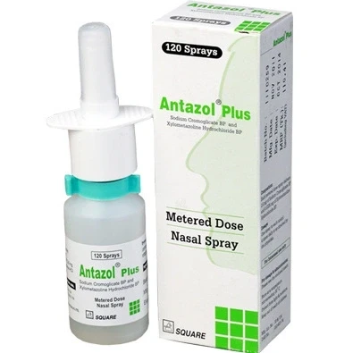 Antazol Plus Nasal Spray, Sodium Cromoglicate + Xylometazoline Hydrochloride (2.6 mg+0.0325 mg)/spray,