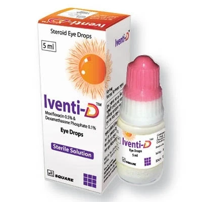 Iventi-D Ophthalmic Solution 5ml drop, Moxifloxacin Hydrochloride + Dexamethasone 0.5%+0.1%