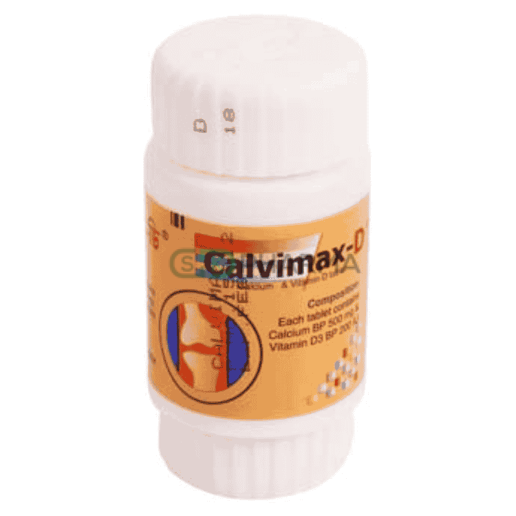 Calvimax D Tablet 500 mg+200 IU (Elemental Calcium + Vitamin D3)