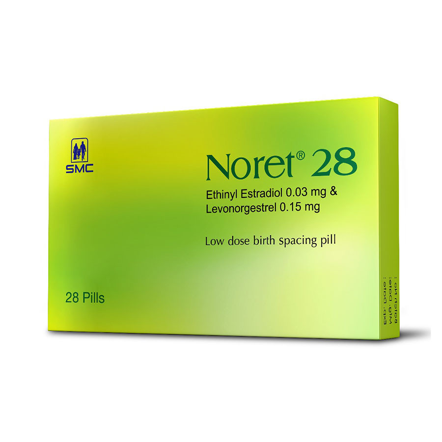 Noret 28 Tablet, Ethinyl Estradiol + Levonorgestrel + Ferrous Fumarate 0.03 mg+0.15 mg+75 mg