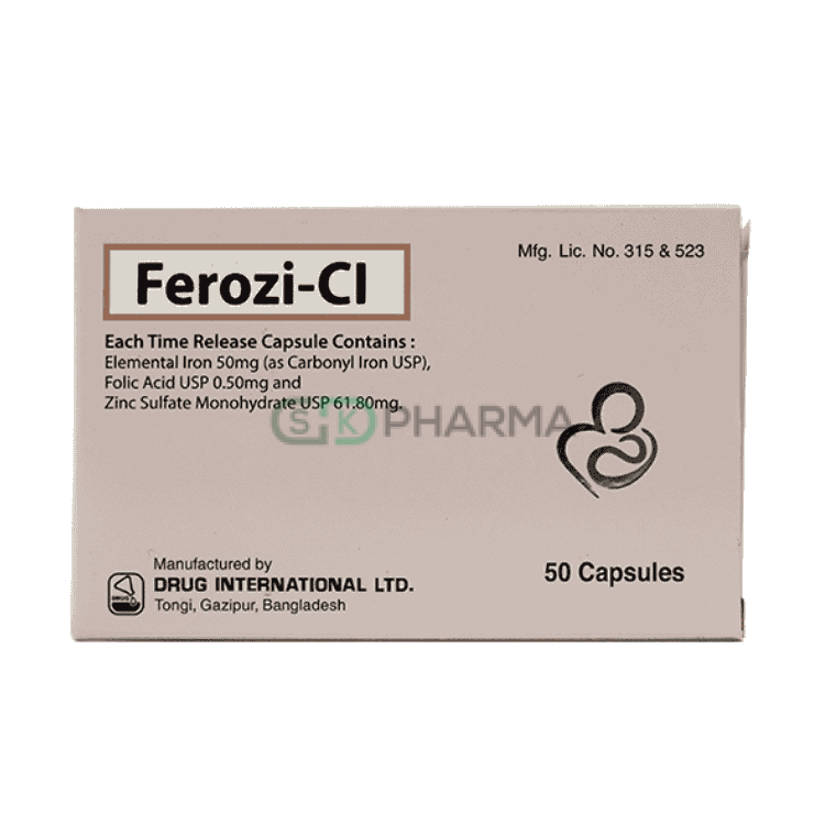 Ferozi-CI Capsule 50 mg+0.50 mg+61.80 mg (Carbonyl Iron + Folic Acid + Zinc Sulfate)