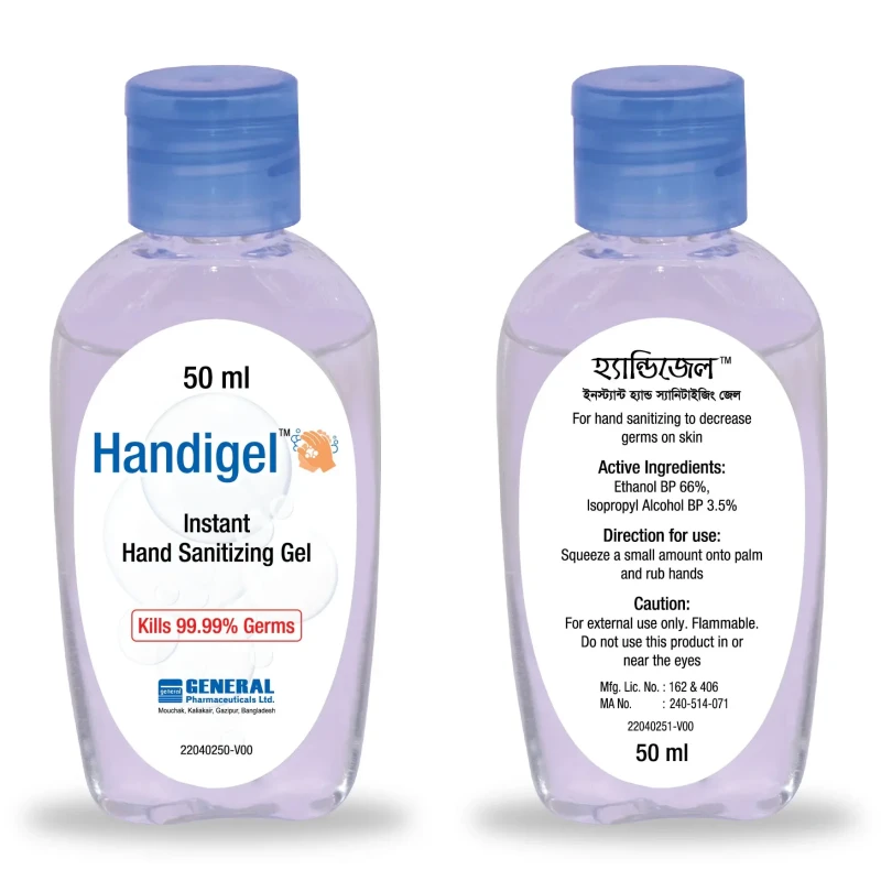 Handigel Hand Rub 50 ml bottle, Ethanol + Isopropyl alcohol 66%+3.5%