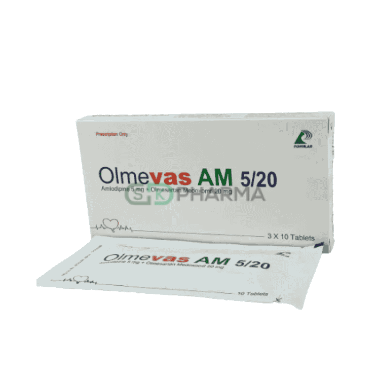 Olmevas AM Tablet 5 mg+20 mg (Amlodipine Besilate + Olmesartan Medoxomil)