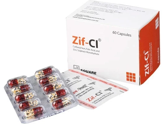 Zif-CI Capsule (Timed Release), Carbonyl Iron + Folic Acid + Zinc Sulfate 50 mg+0.50 mg+61.80 mg