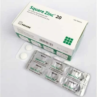 Square Zinc Dispersible Tablet, Zinc Sulfate Monohydrate 20 mg
