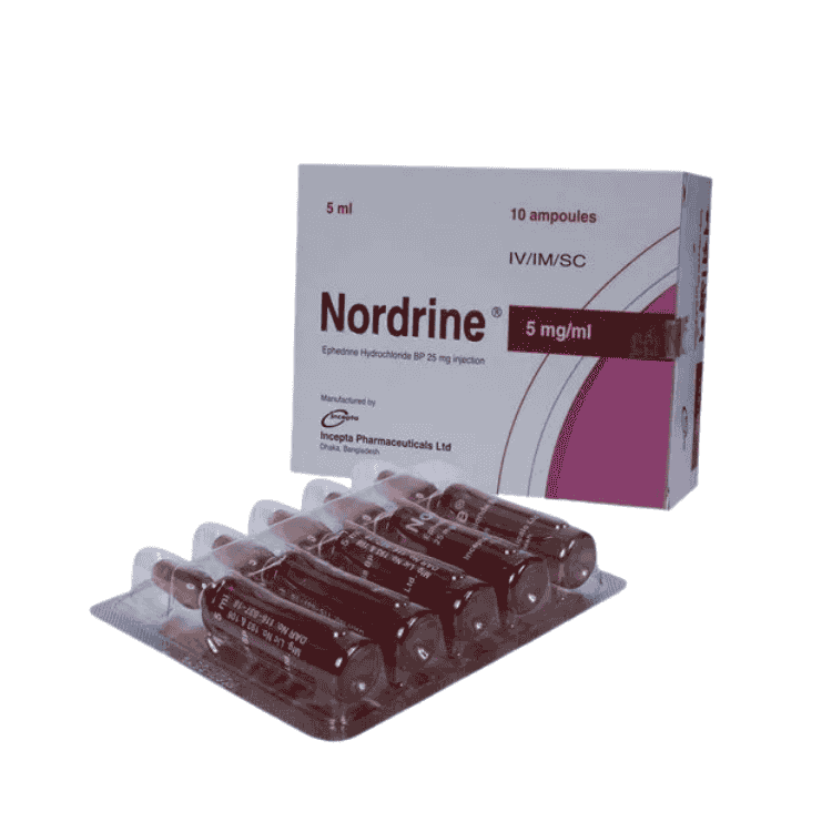 Nordrine Injection 25 mg/5 ml (Ephedrine Hydrochloride)