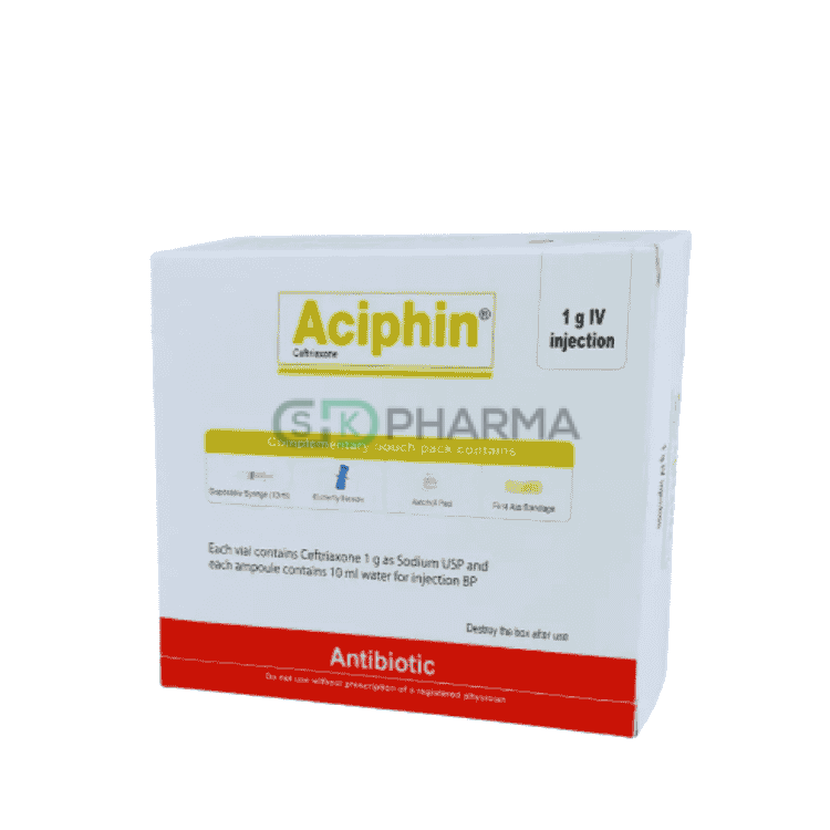 Aciphin Injection 1 gm/vial IV (Ceftriaxone Sodium)