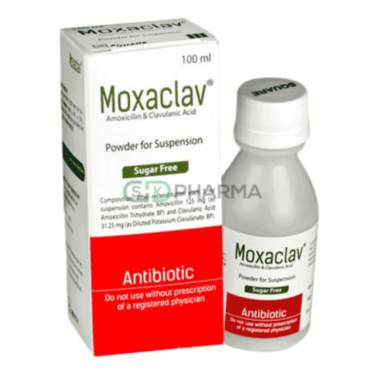 Moxaclav Suspension (125 mg+31.25 mg)/5 ml (Amoxicillin + Clavulanic Acid)