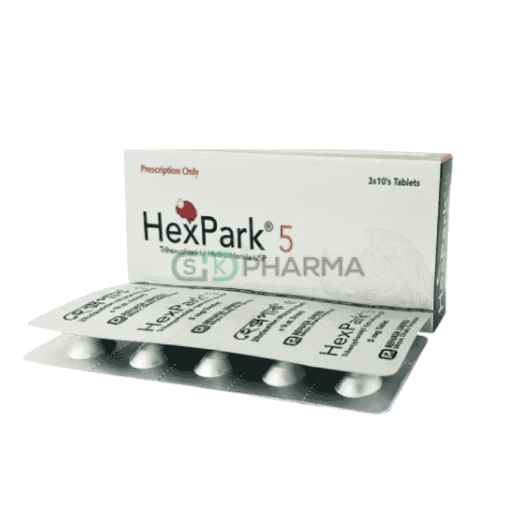 HexPark Tablet 5 mg (Trihexyphenidyl Hydrochloride)