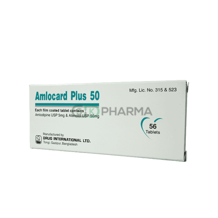Amlocard Plus Tablet 5 mg+50 mg (Amlodipine Besilate + Atenolol)