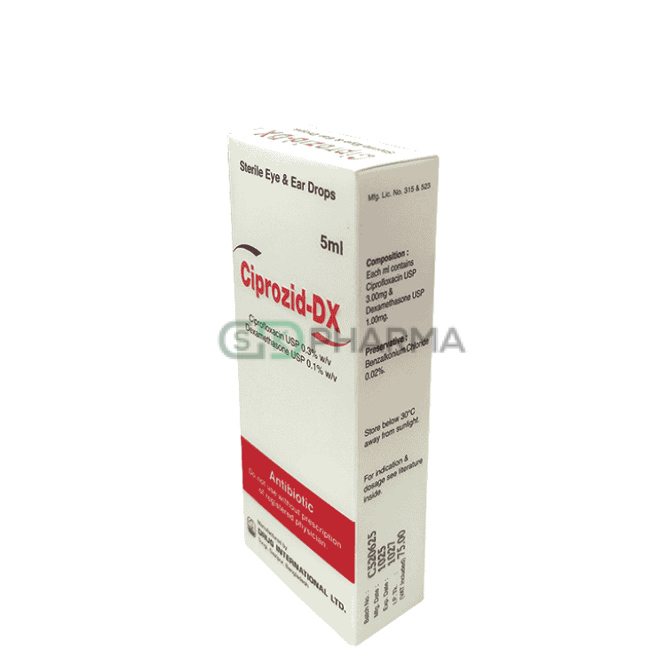 Ciprozid-DX Eye Drop 0.3%+0.1% (Ciprofloxacin + Dexamethasone)