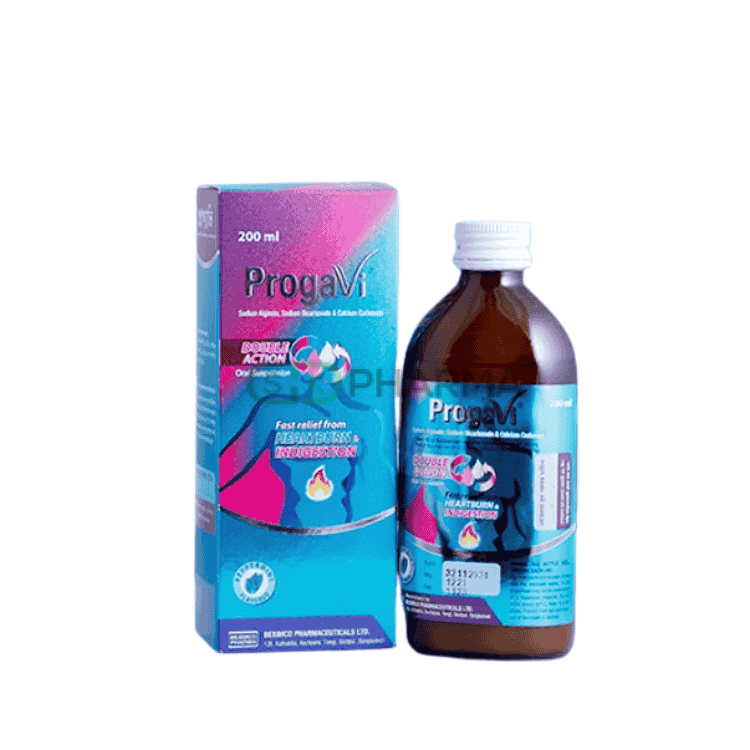 Progavi Suspension (500 mg+213 mg+325 mg)/10 ml (Sodium Alginate + Sodium Bicarbonate + Calcium Carbonate)
