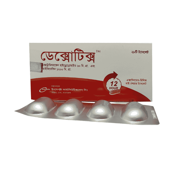 Dexotix Tablet 60 mg+1200 mg (Dextromethorphan Hydrobromide + Guaifenesin)