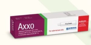 Axxo Cream 15 gm tube, Clobetasol Propionate + Ofloxacin + Ornidazole + Terbinafine 0.05%+0.75%+2%+1%