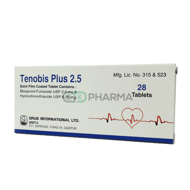 Tenobis Plus Tablet 2.5 mg+6.25 mg (Bisoprolol Fumarate + Hydrochlorothiazide)